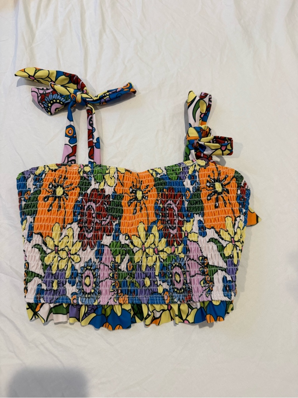Floral Smocked Tube Top with Tie Straps - Multicolor